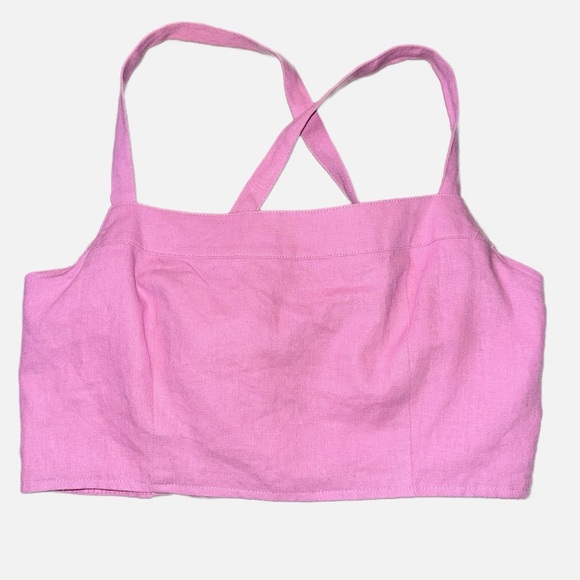 NWOT-Forever 21 Smocked Pink Tie-Back Crop Top Size Large - Picture 6 of 16